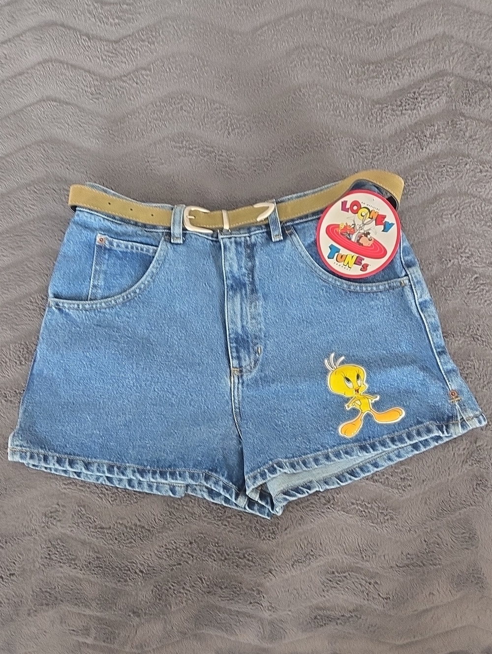 Warner Bros. Tweety Denim Shorts with Tan Belt - Blue